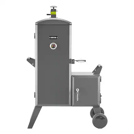 Front. VEVOR - Charcoal Offset Smoker, Heavy-Duty Steel BBQ Offset Smoker with Side Firebox, Movable Outdoor Barbecue Smokers - Black.