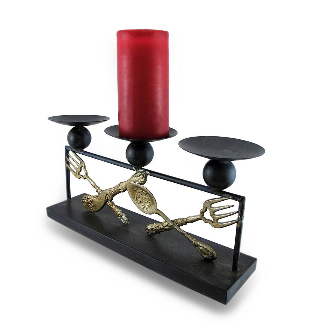 Alt View 1. Zeckos - Metal Silverware Triple Candle Holder Distressed Finish 3 Pillar Display - Silver.