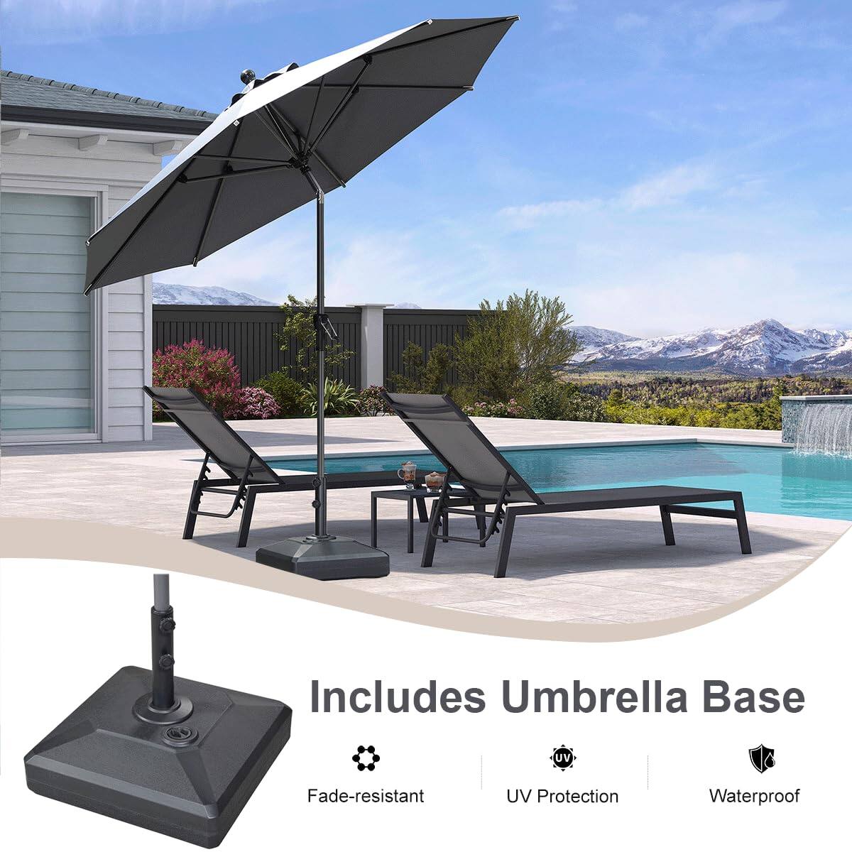 Includes Umbrella Base  
UV Fade-resistant  
UV Protection  
Waterproof