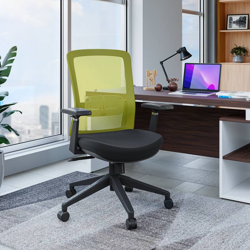 Angle. LeisureMod - Ingram Mesh Office Desk Chair with Lumbar Support, Adjustable Arms & Swivel - Green.