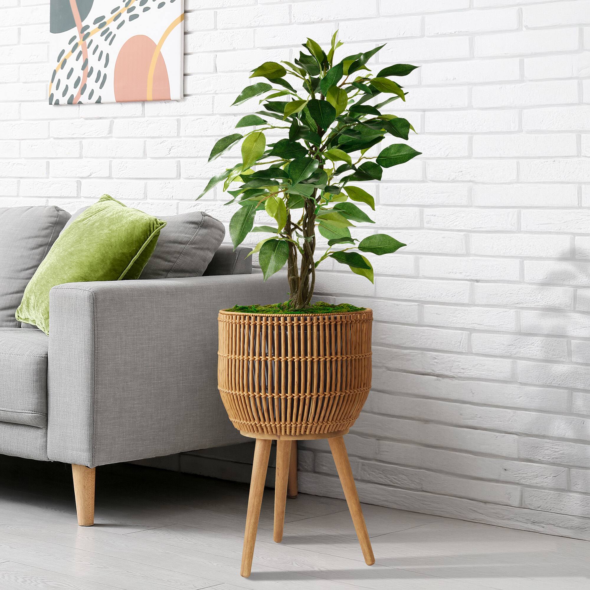 Alt View 2. Casafield - Indoor Planter with Stand, Large Rattan Basket for Plants and Flowers with Wood Legs - Natural with Natural Legs.