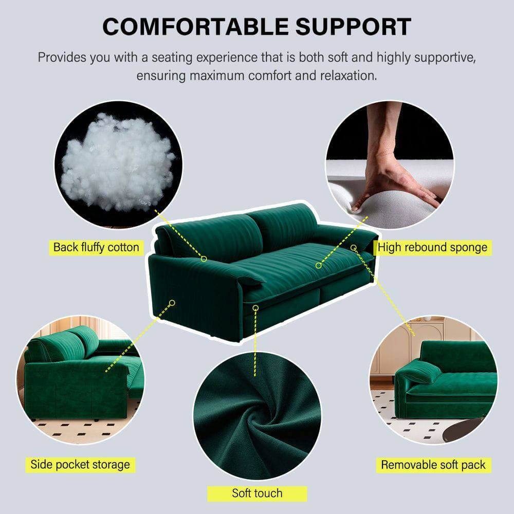 COMFORTABLE SUPPORT  
Provides you with a seating experience that is both soft and highly supportive, ensuring maximum comfort and relaxation.  

- Back fluffy cotton  
- High rebound sponge  
- Side pocket storage  
- Removable soft pack  
- Soft touch