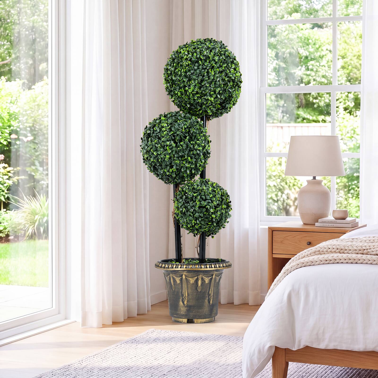Alt View 4. Gymax - Gymax 2PCS 3 FT Artificial Boxwood Topiary Tree Sun-Protective Triple Ball Shrubs - Green.