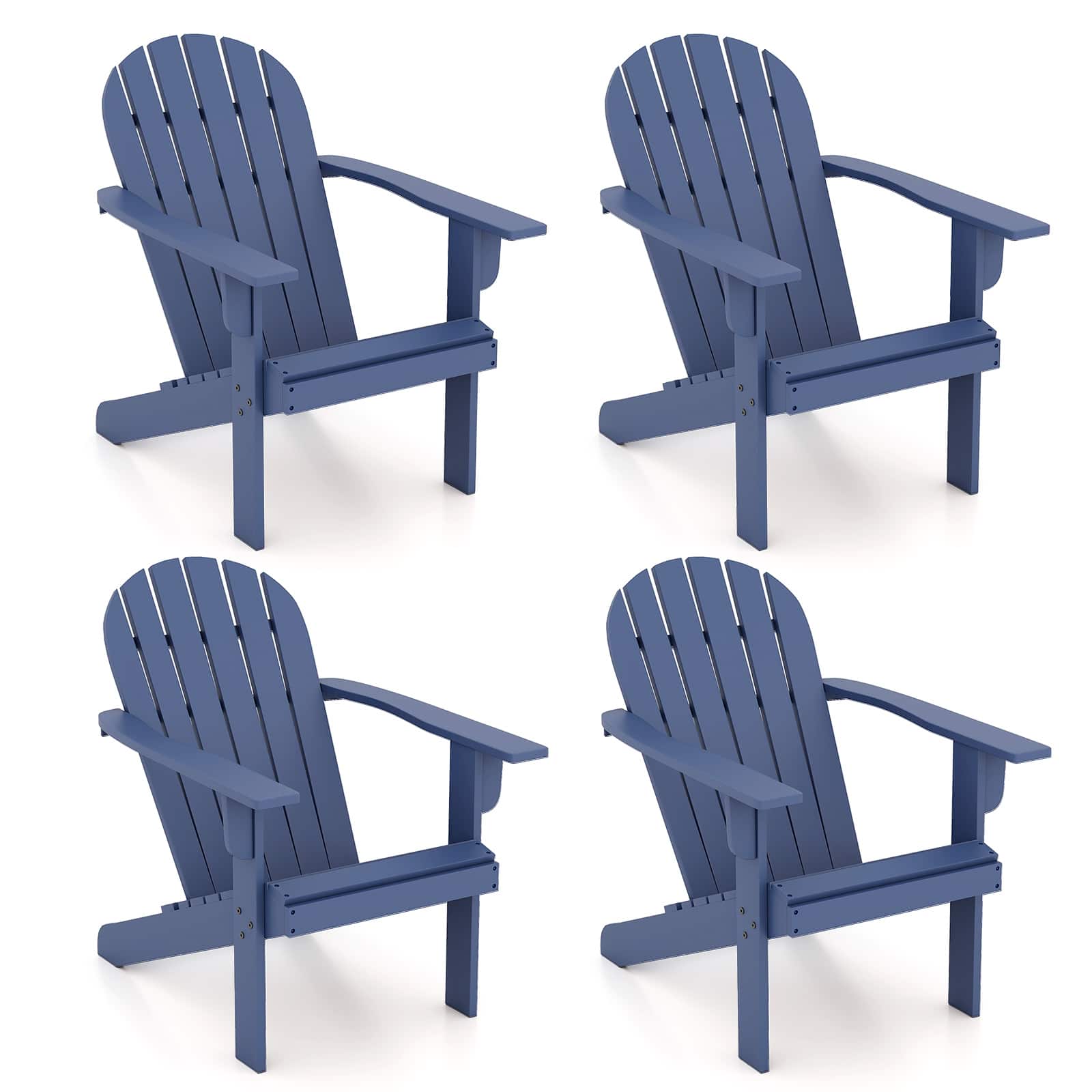 Gymax - 4PCS Patio Adirondack Chair w/ Inclined Seat High Backrest & Wide Armrests - Blue