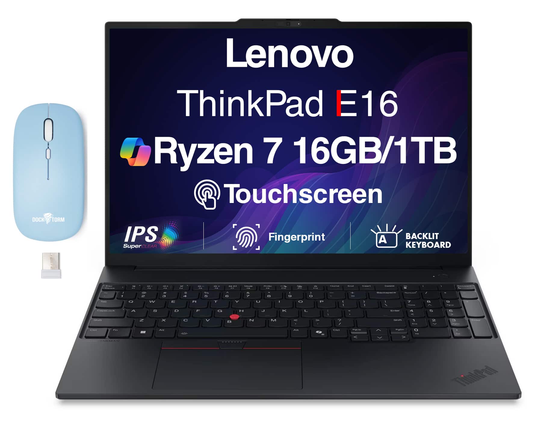 Lenovo - Upgraded - ThinkPad E16, 16" Touchscreen, Ryzen 7 250, 16GB DDR5, 1TB SSD, FP, Backlit KB, Win 11 Pro) w/Dockztorm Wireless Mouse
