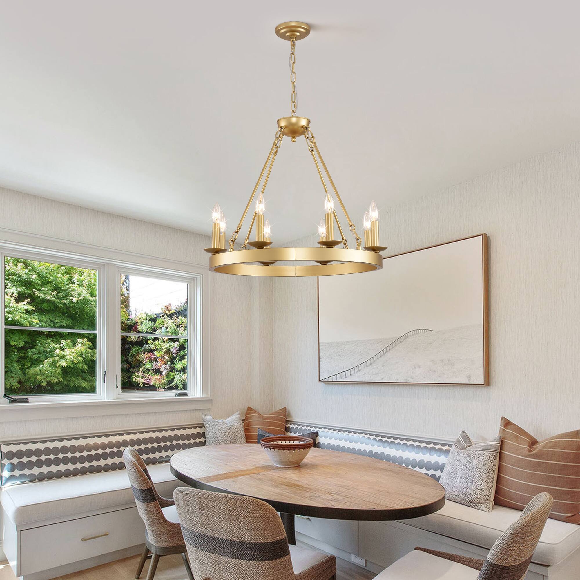 Alt View 3. Boyel Living - Wagon Wheel Chandelier Farmhouse Modern Small Round Chandelier for Living Room Kitchen Island Foyer Hallway.