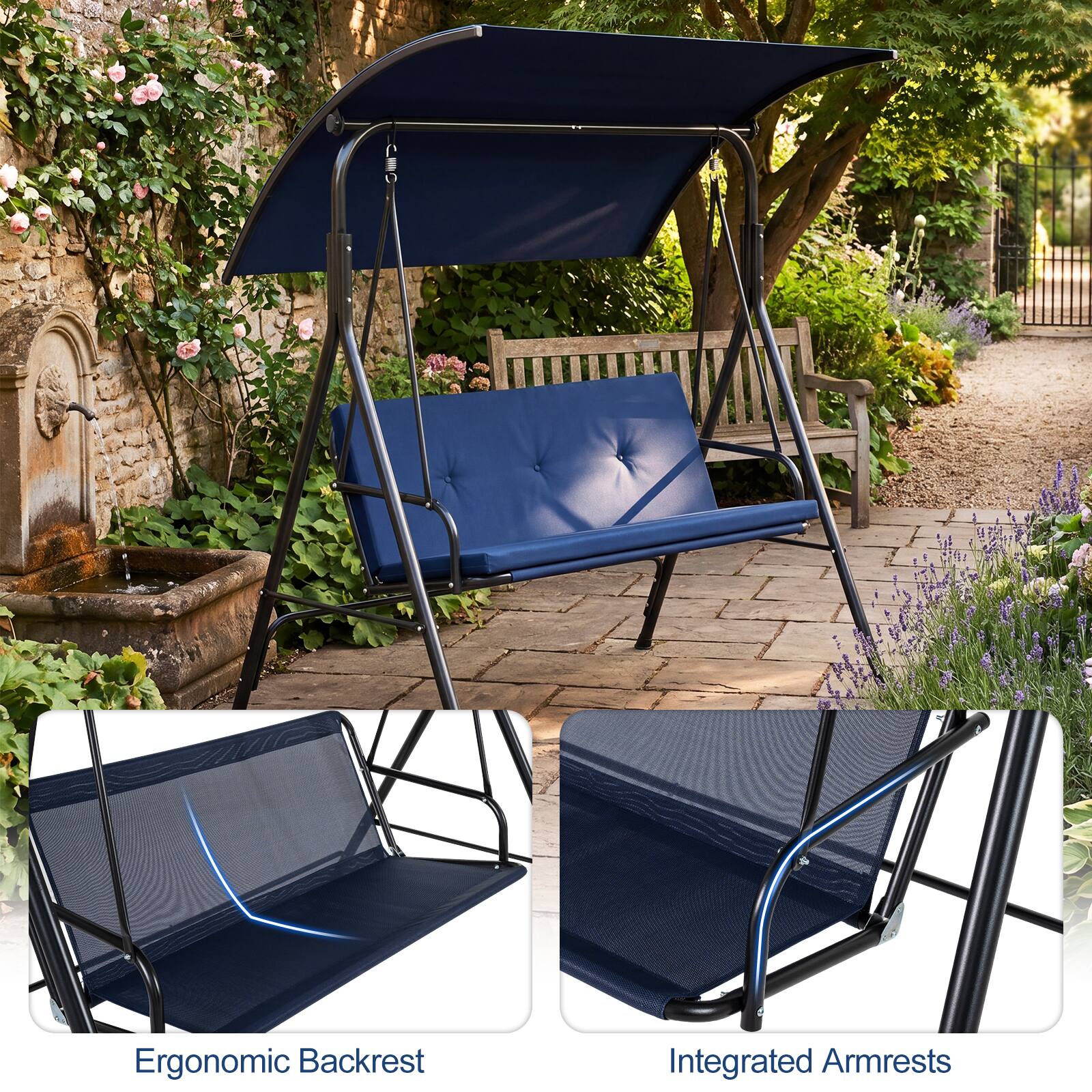 Ergonomic Backrest  
Integrated Armrests