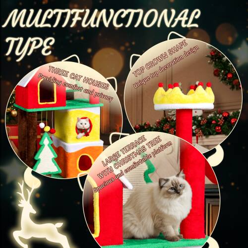 MULTIFUNCTIONAL TYPE  
SHAPE design  
CROWN decoration  
THREE CAT HOUSES  
Providing comfort and privacy  
LARGE TERRACE TREE  
WITH CHRISTMAS and Spacious