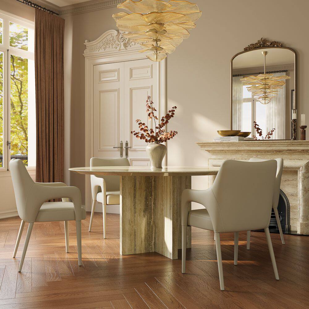 Left. POVISON - Modern Leather Dining Chairs with Arms Set of 2, Upholstered Dining Chairs, Accent Chairs for Living Room, Beige - Beige.