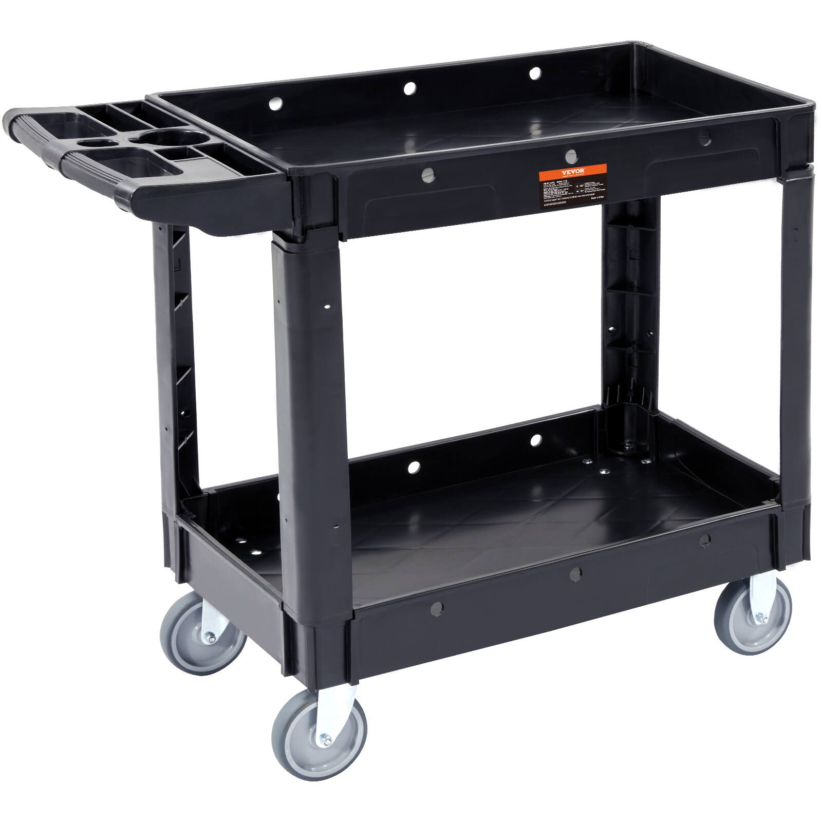 VEVOR - Utility Service Cart, 2 Shelf 550LBS Heavy Duty Plastic Rolling Utility Cart with 360° Swivel Wheels - Black
