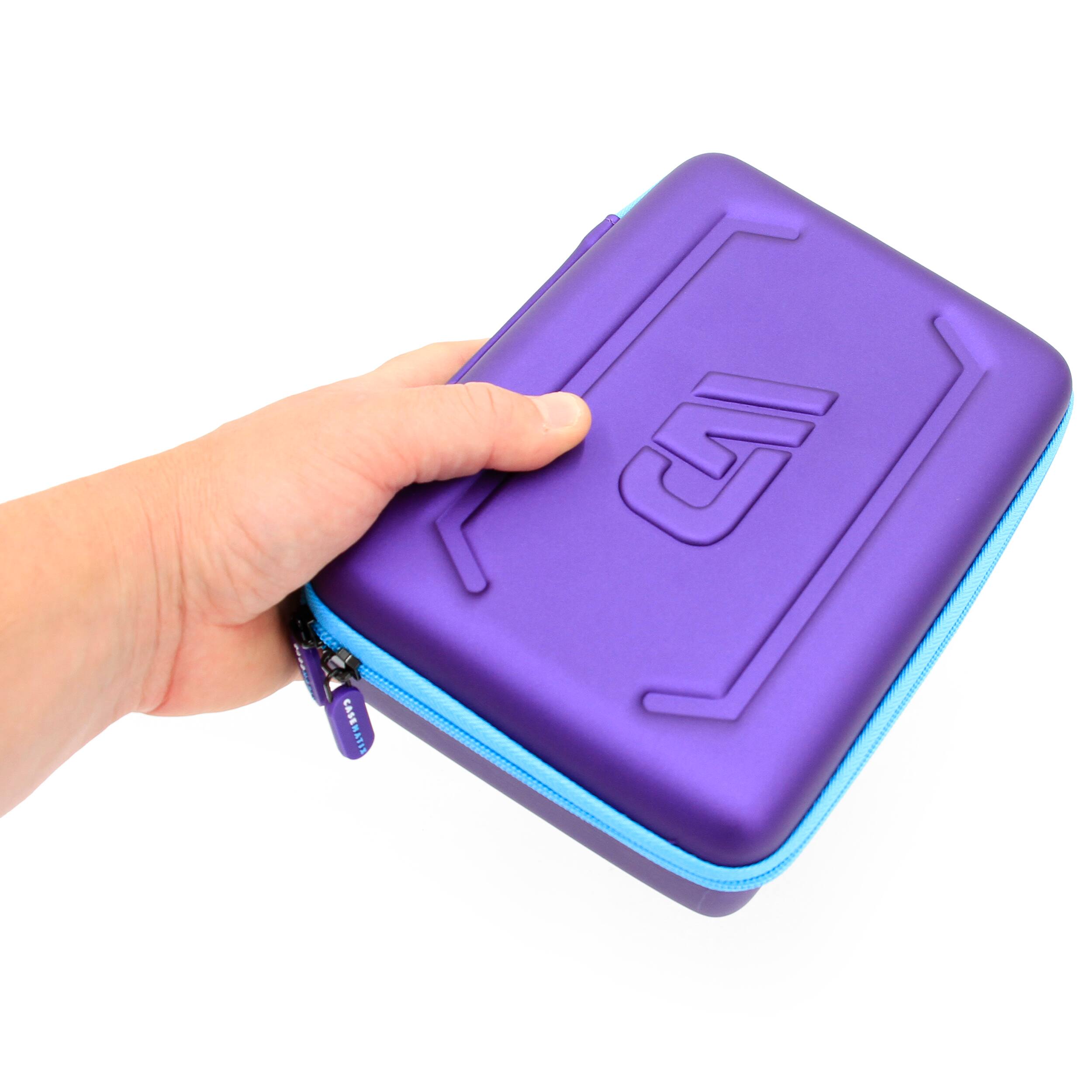 Back. CASEMATIX - 20-Slot Hair Clipper Blade Holder Case for Barbers & Stylists – Detachable Blades, Guards, and Accessory Storage, Purple.