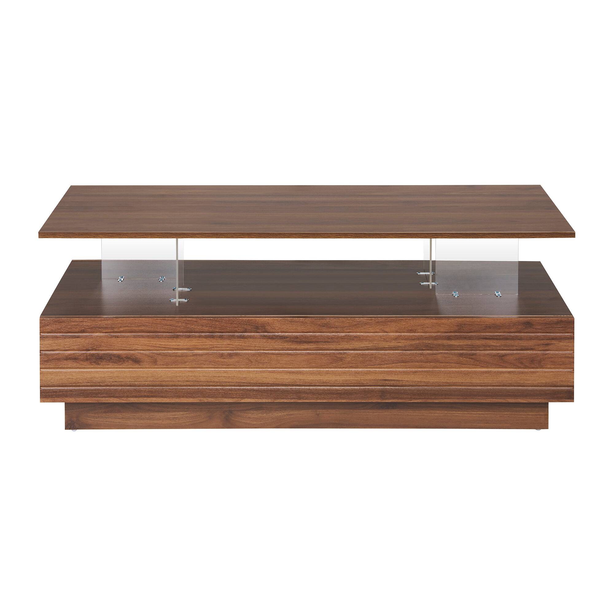 Alt View 9. Tiramisubest - Modern Walnut Rectangular LED Lights Coffee Table with 2 drawers in 47.2" - Walnut.