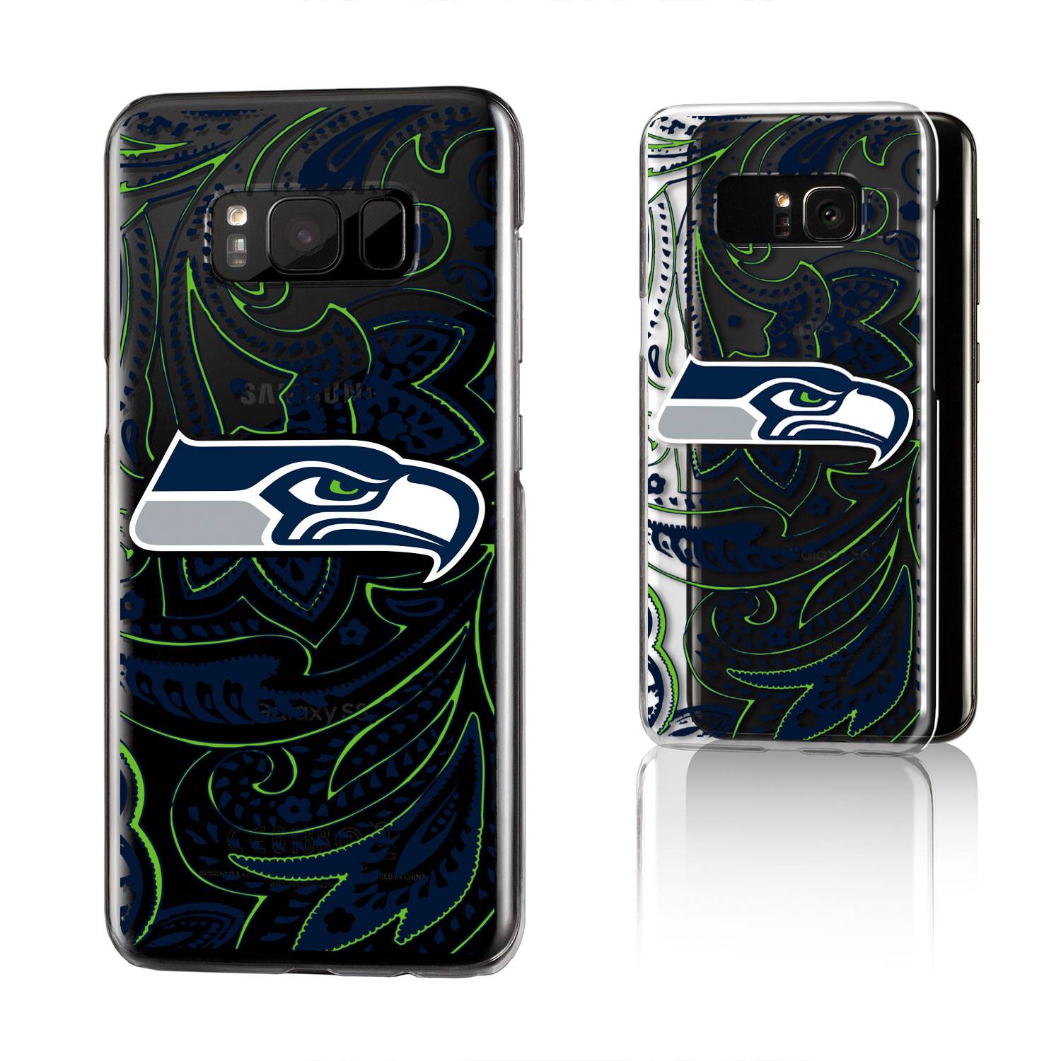 Alt View 3. Keyscaper - Seattle Seahawks Galaxy Clear Paisley Design Case - S23 - Multicolor.