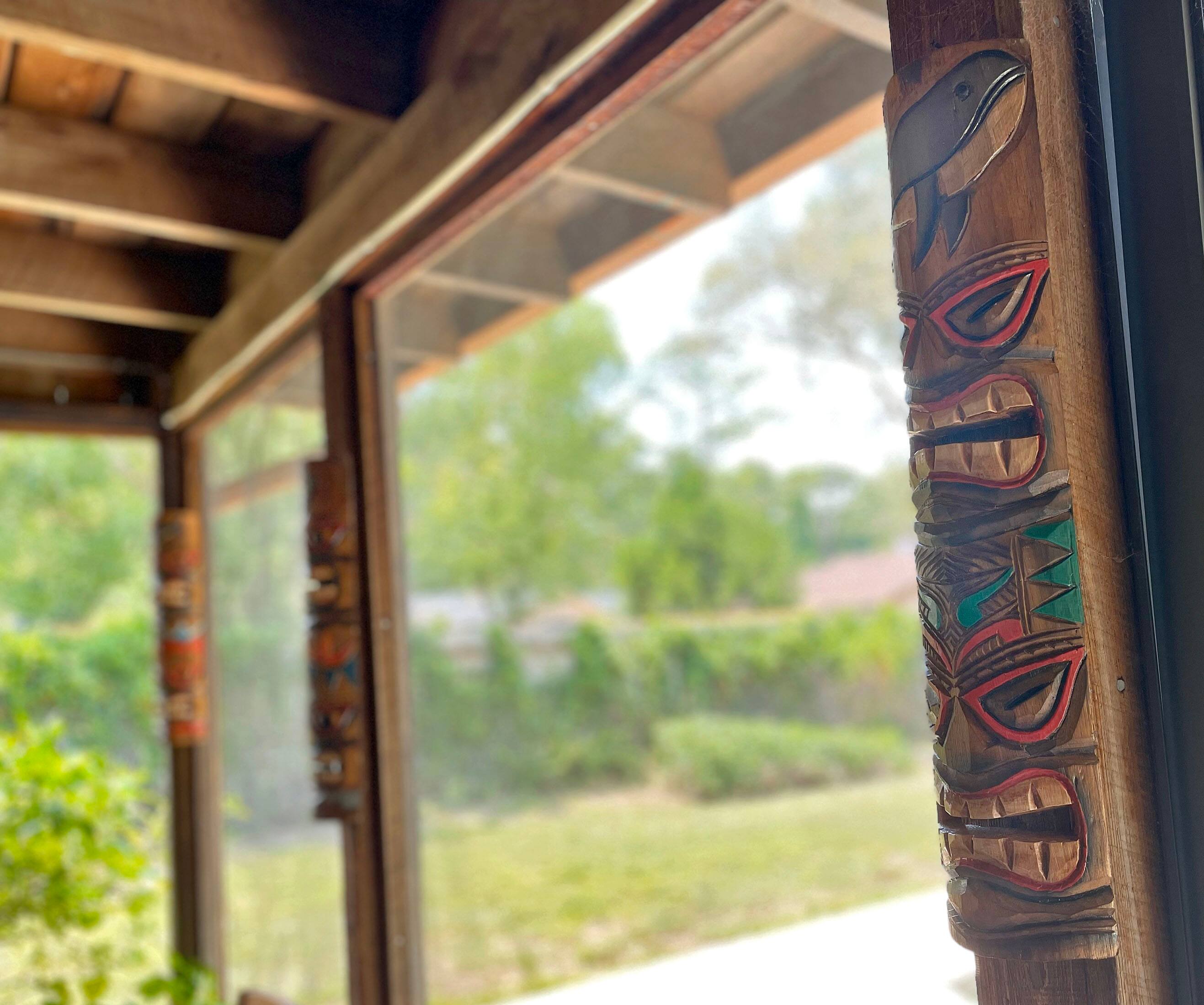 Alt View 4. Zeckos - Set of 3 Double Tiki Mask Ocean Totem Hand Carved Wall Decor Sculpture 24 Inch - Multicolored.