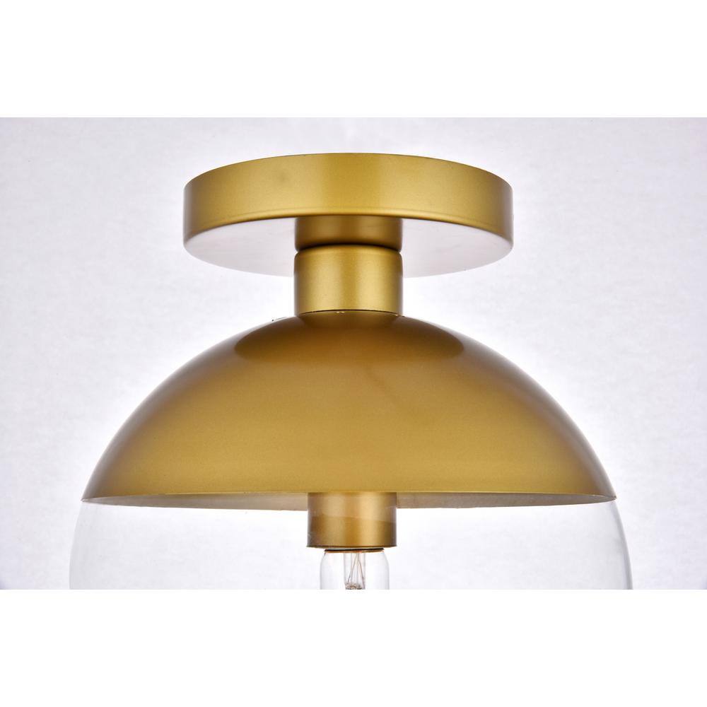 Left. Living District - Eclipse 1 Light Brass Flush Mount With Clear Glass - Brass And Clear.