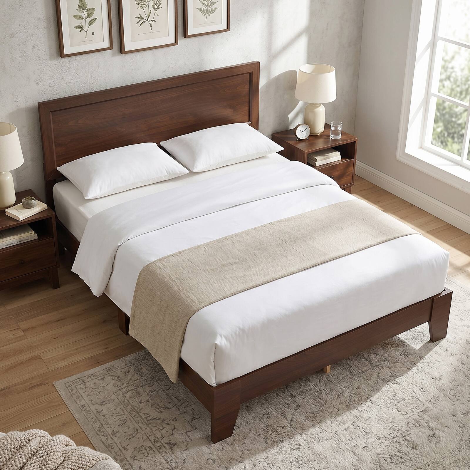 Alt View 1. Costway - Costway Queen Size Bed Frame, Modern Platform Bed with Headboard, Under-bed Storage Space - Walnut.