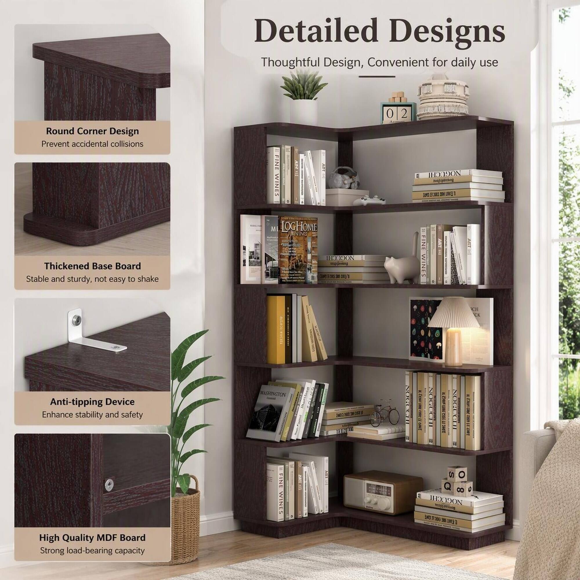 Detailed Designs  
Thoughtful Design, Convenient for daily use

Round Corner Design  
Prevent accidental collisions

Thickened Base Board  
Stable and sturdy, not easy to shake

Anti-tipping Device  
Enhance stability and safety

High Quality MDF Board  
Strong load-bearing capacity