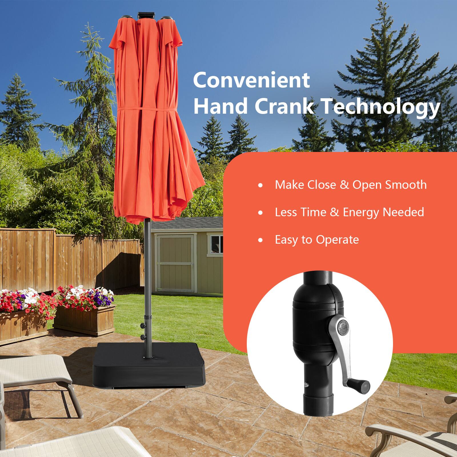 Convenient Hand Crank Technology: Make Close & Open Smooth, Less Time & Energy Needed, Easy to Operate.