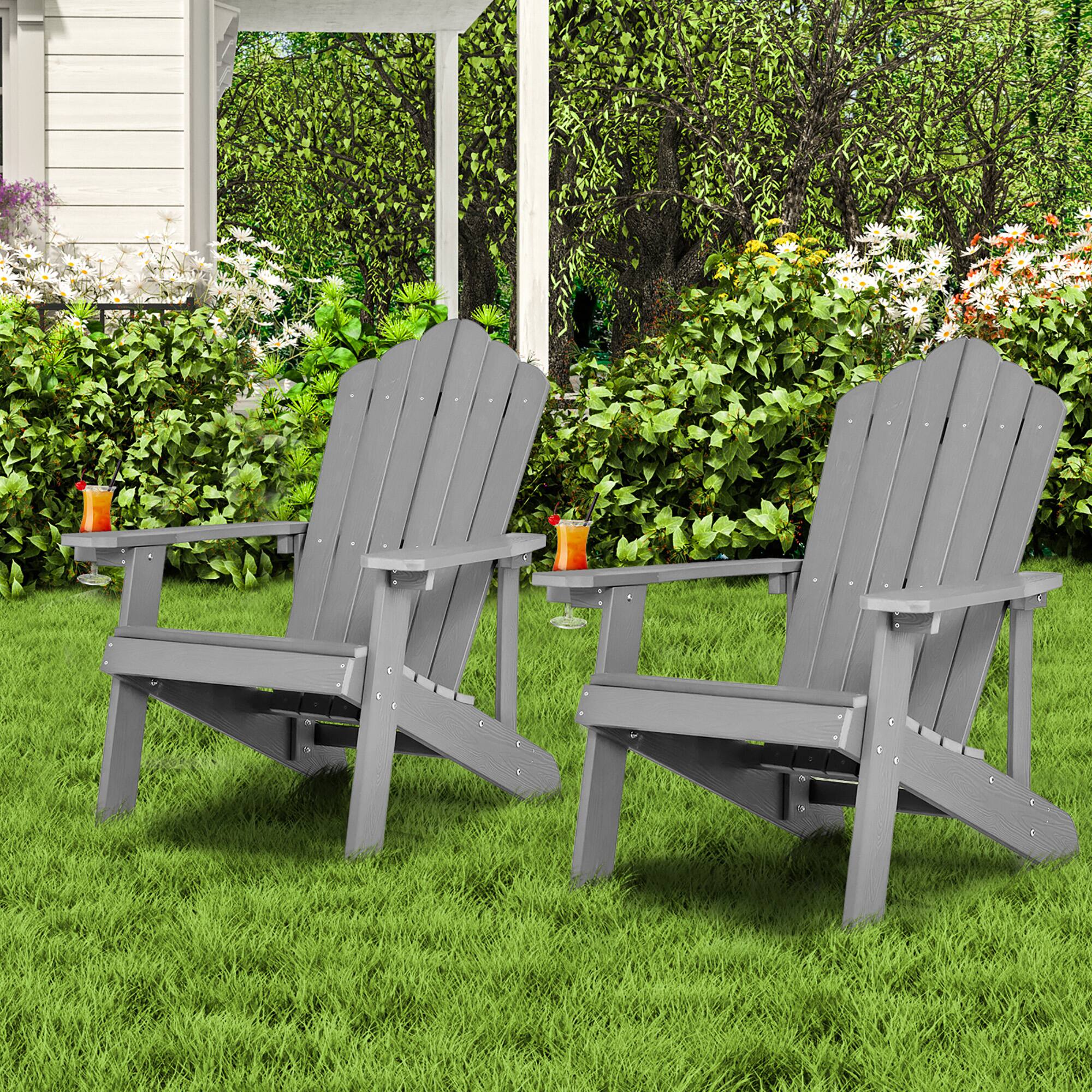 Alt View 10. Costway - Costway Patio HIPS Adirondack Chair with Cup Holder Weather Resistant Outdoor 380 LBS - Light Grey.