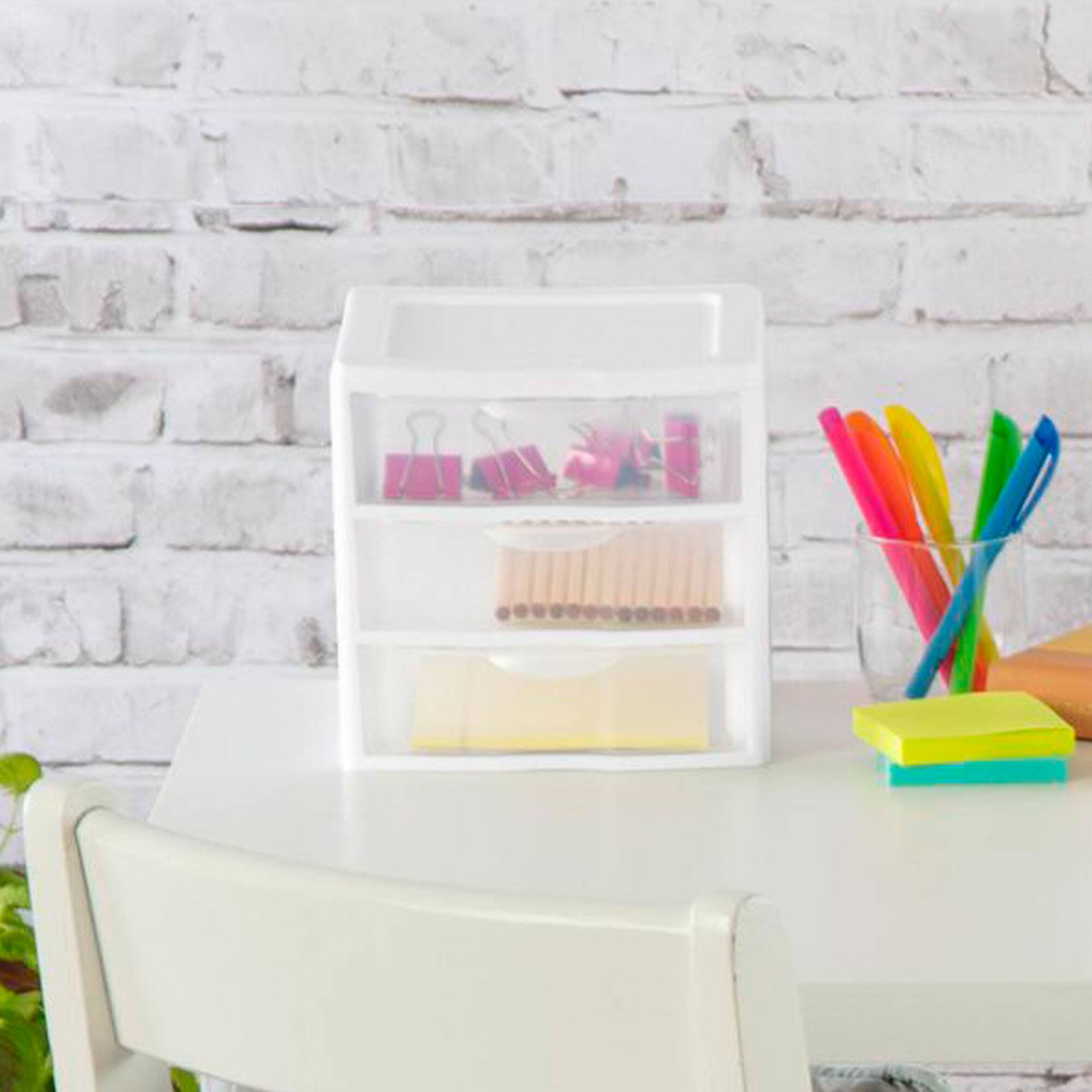 Alt View 3. Sterilite - Sterilite ClearView Plastic Small 3 Drawer Desktop Storage Unit, White, 12 Pack.