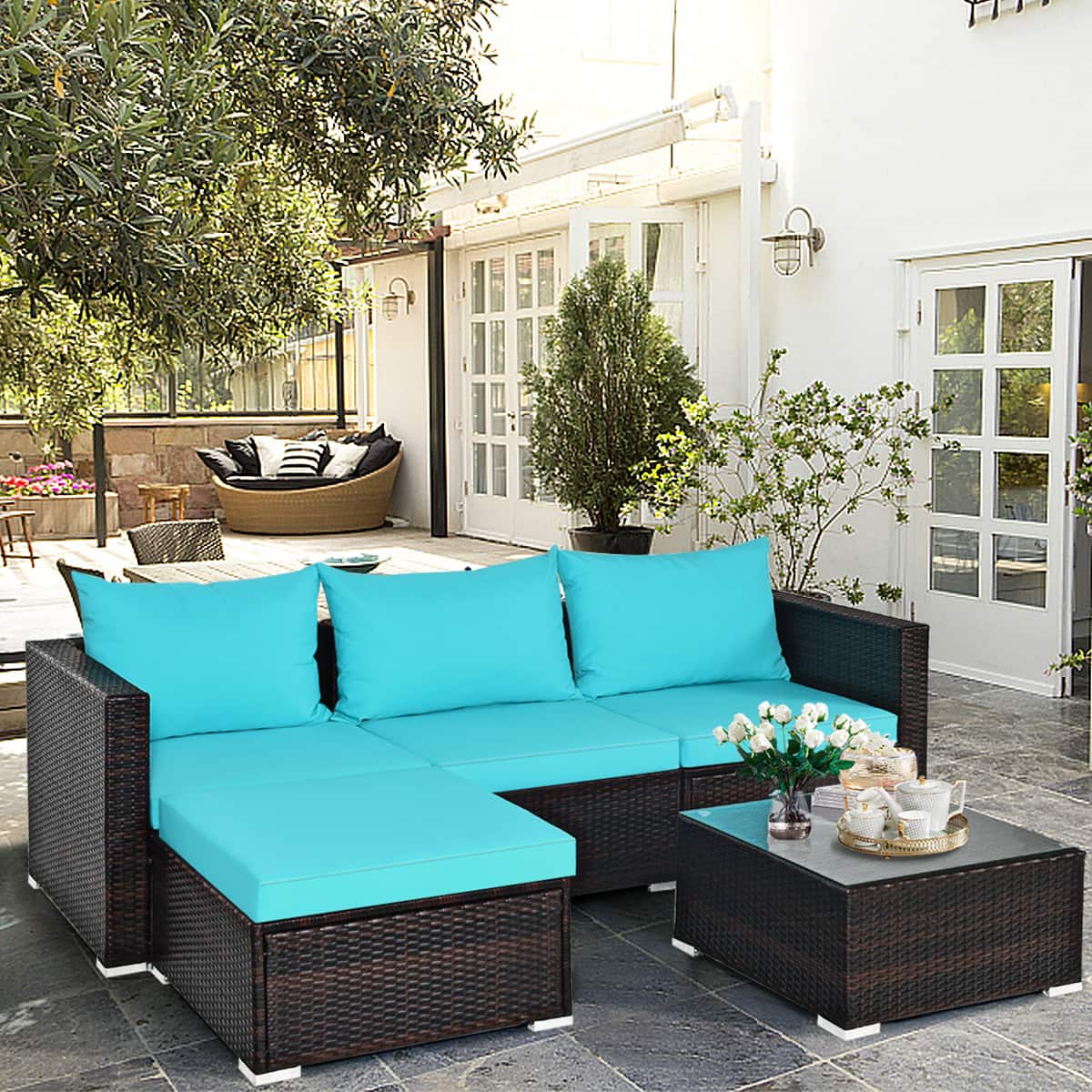Front. Costway - Costway 5PCS Patio Furniture Set Sectional Conversation Sofa Set w/ Coffee Table - as pictures show.