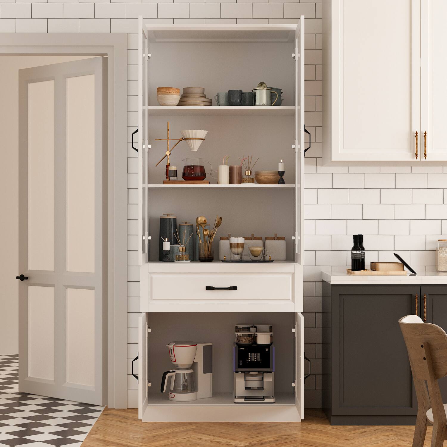 Alt View 10. FUFU & GAGA - FUFU&GAGA Modern Kitchen Buffet Cabinet with Glass Doors: Adjustable Shelves & Drawer for Dining Room Storage - White.