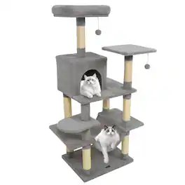 Costway - 58" Tall Multi-level Cat Tree with Upholstered Perch & Cat Condo, Comfy Hammock