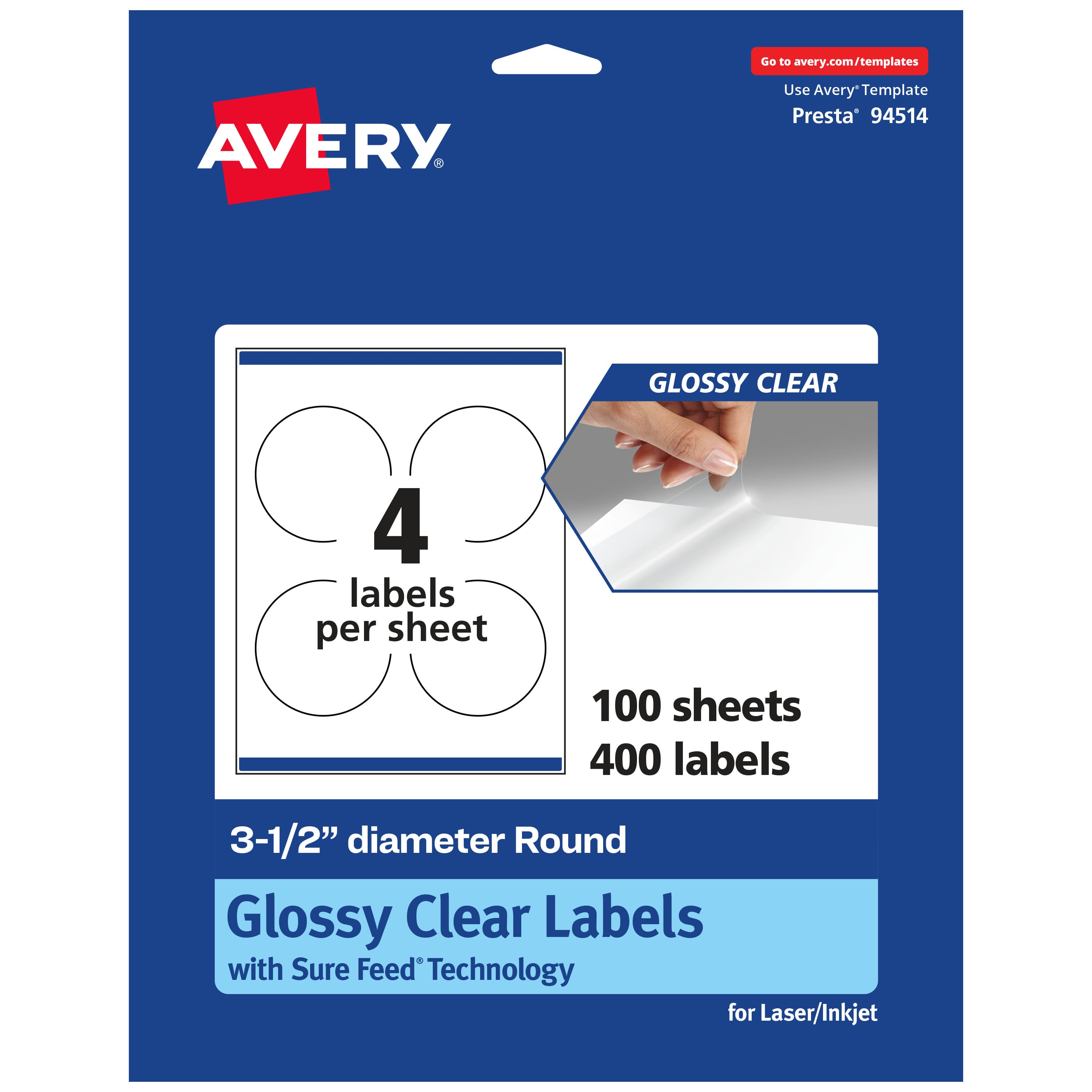 Avery - Glossy Round Labels, 3.5" diameter, 400 Labels - Clear