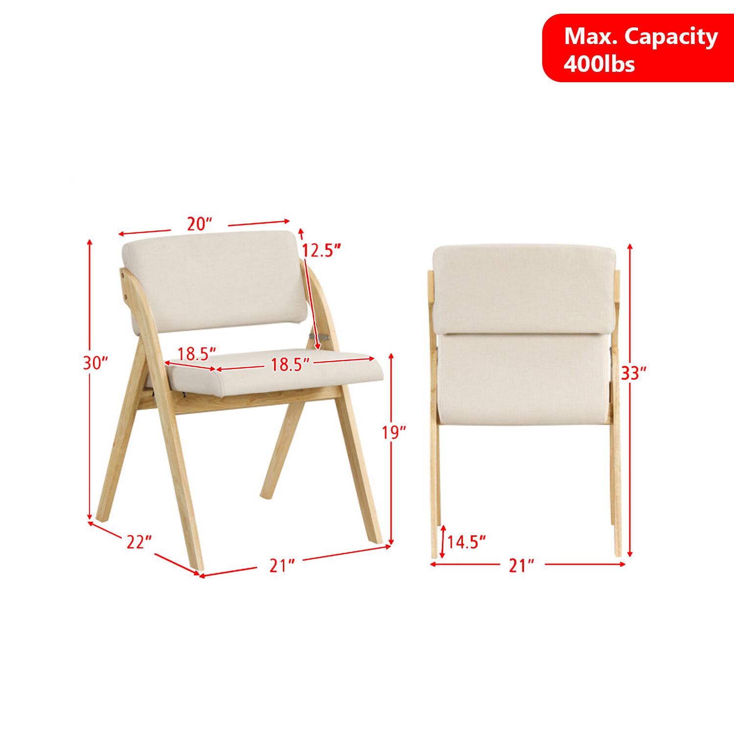Max. Capacity 400lbs  
20" 12.5" 30" 18.5" 18.5" 33" 19" 22" 21" 14.5" 21"