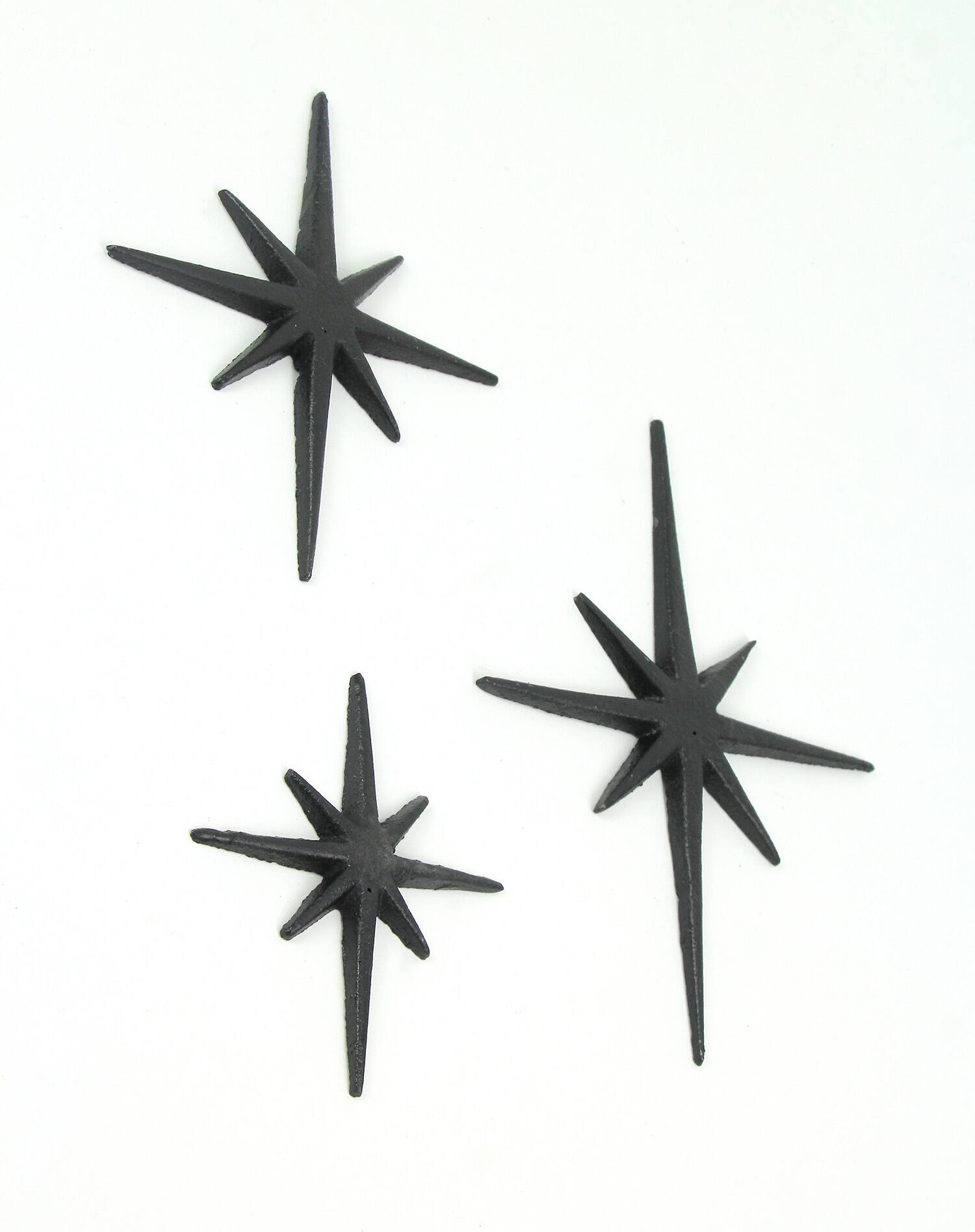 Alt View 2. Zeckos - Set of 3 Black Cast Iron 8 Pointed Starburst Wall Hangings Mid Century Stars - Black.