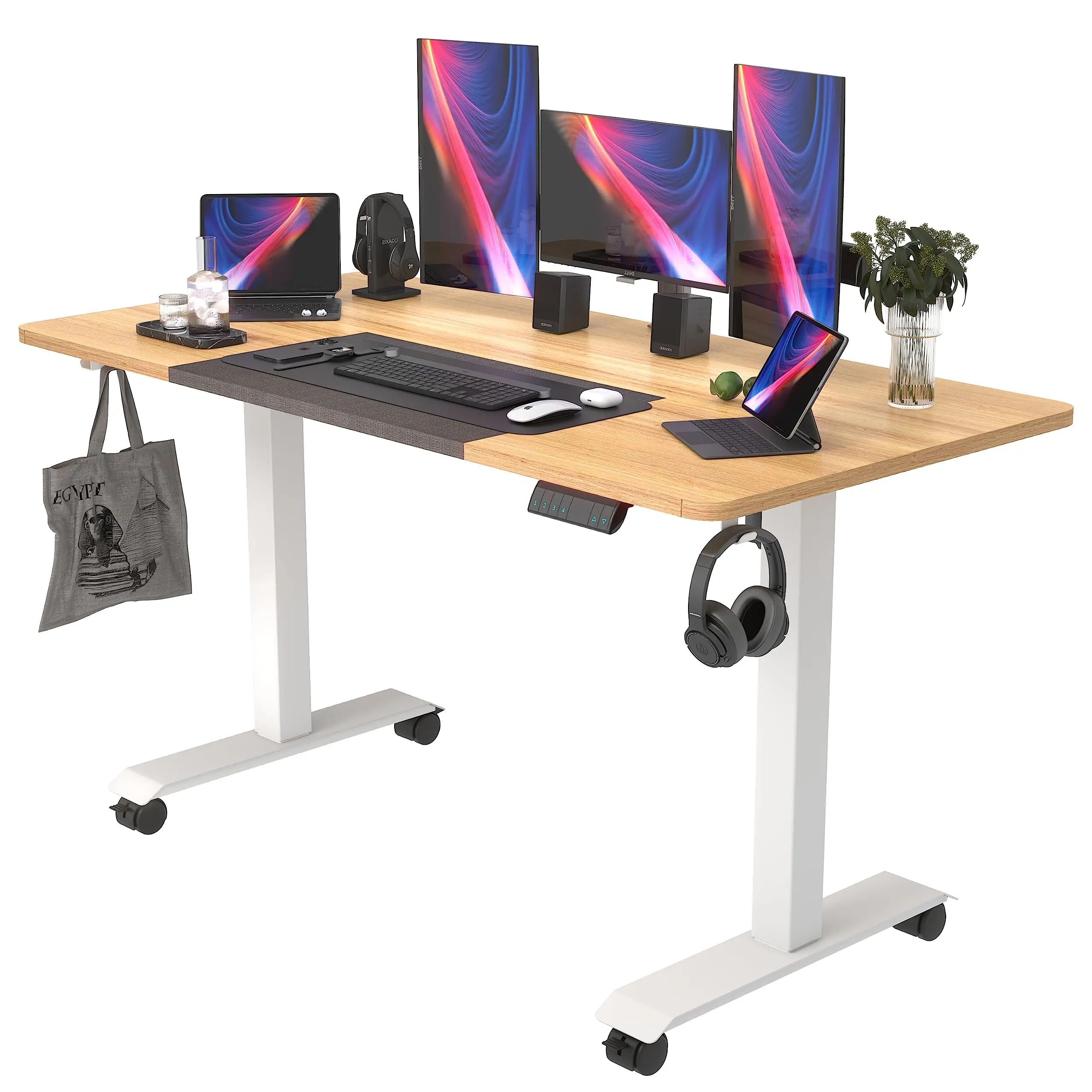 Hirose Alice - Monomi Electric Height Adjustable Standing Desk, Ergonomic Home Office Sit/Stand Up Desk (Steel Frame/Top) - Black+brown 40