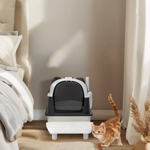 Alt View 8. Winado - 23in Cat Litter Box Panda Shape with Plastic Foot Pad,Shovel,PP Snap-on for Indoor - Black & White.