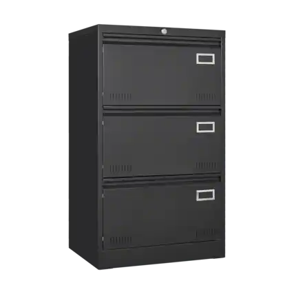 Front. Spaco - 3-Drawer Lateral File Cabinet, Locking Black Metal, for Home Office, Legal Size, A4/F4 Compliance - White.