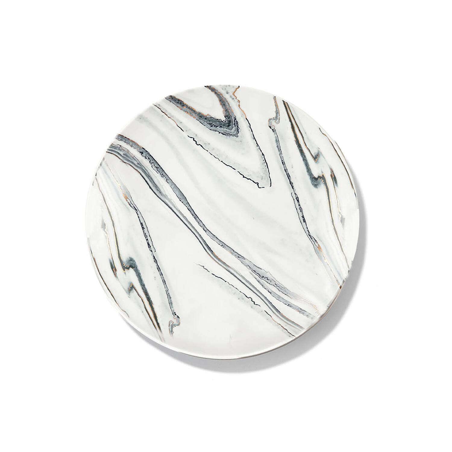 Left. American Atelier - Marble Coupe 16Pc Dinnerware Set - Black.