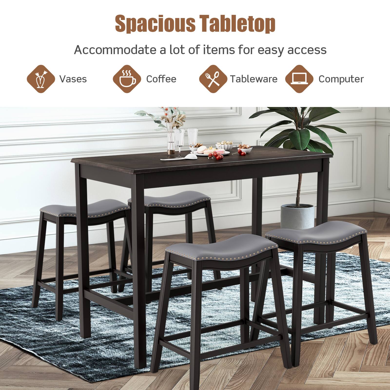 Spacious Tabletop, Accommodate a lot of items for easy access, Vases, Coffee, Tableware, Computer