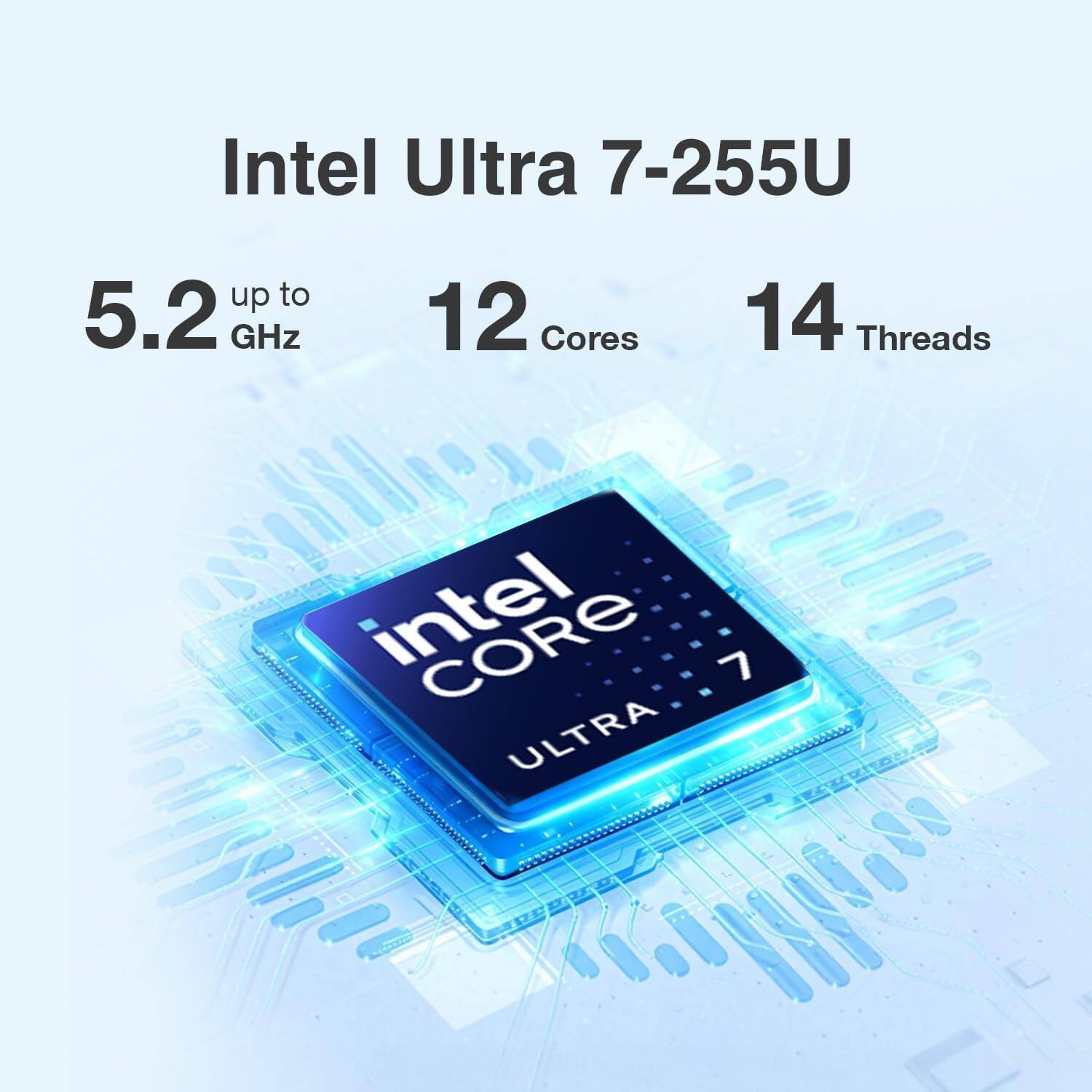 Intel Ultra 7-255U up to 5.2 GHz 12 Cores 14 Threads