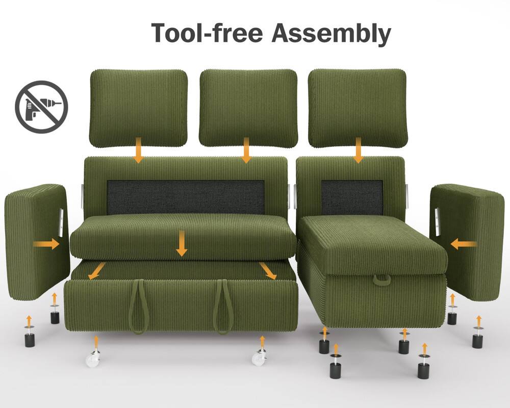 The text on the image is "Tool-free Assembly."