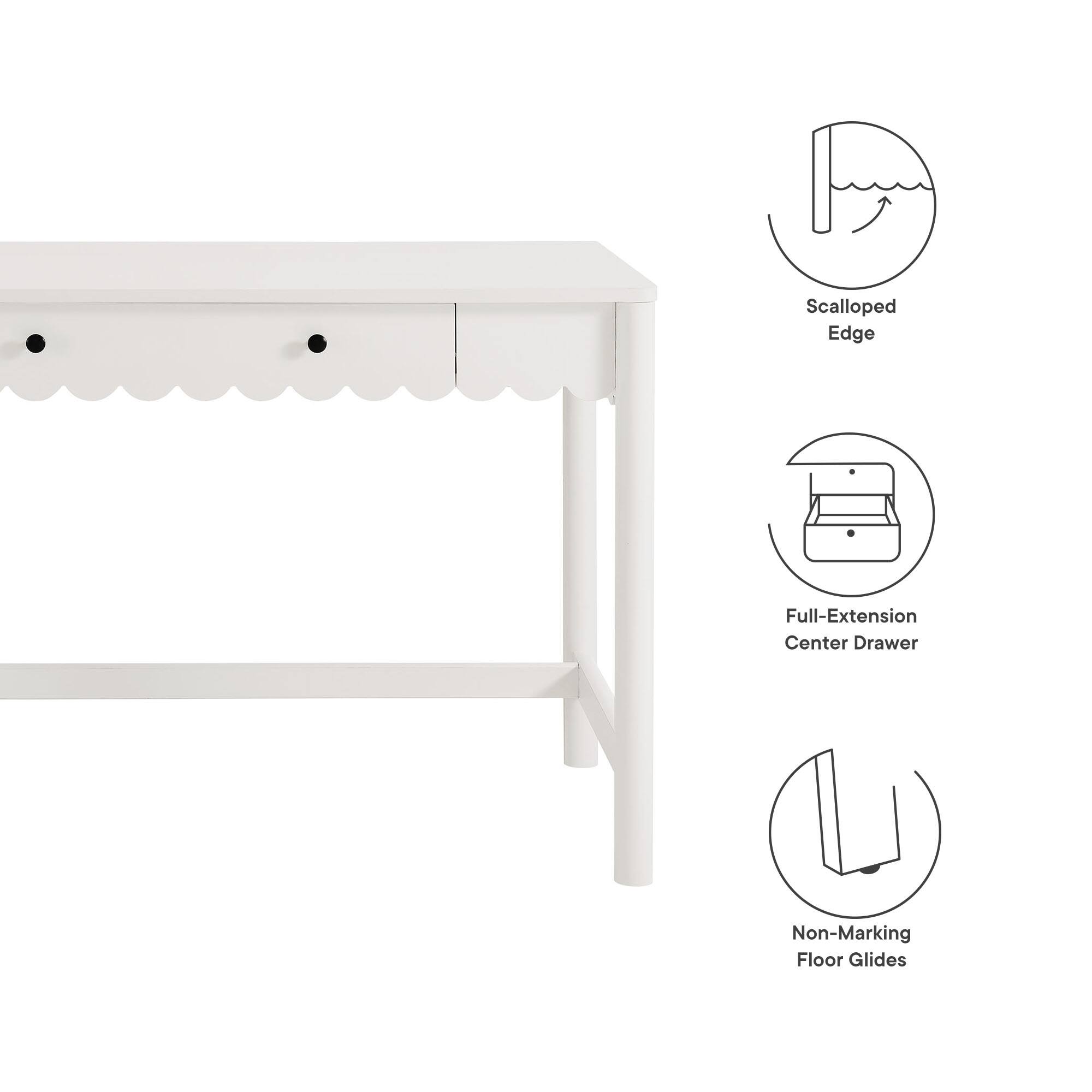 Scalloped Edge Full-Extension Center Drawer Non-Marking Floor Glides