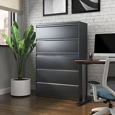 Alt View 7. Staples - 5-Drawer Lateral File Cabinet, Locking, Letter/Legal, 42"W - Charcoal.