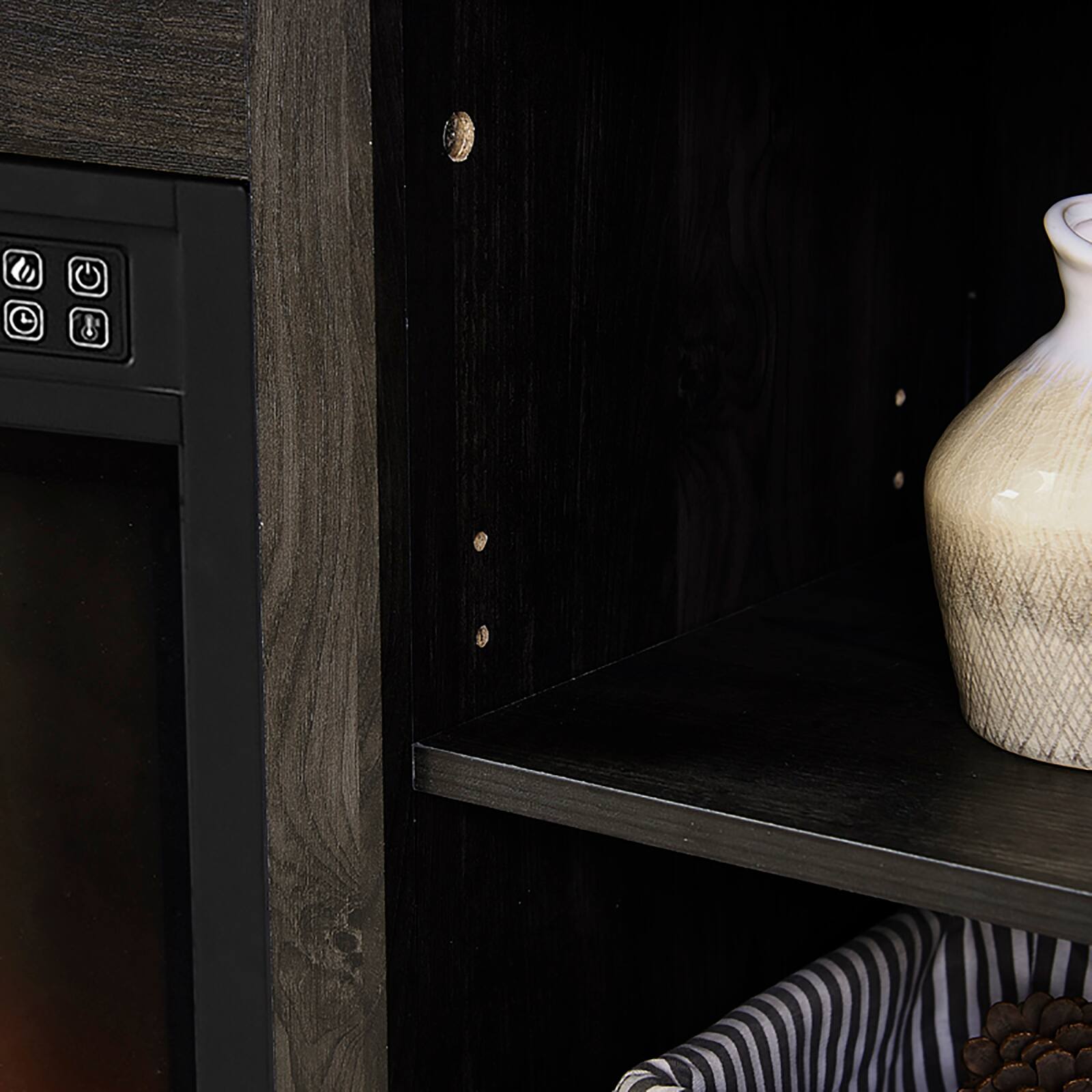 Alt View 3. Chateau Abodes - 60" Farmhouse TV Stand with 23" Fireplace, 2 Fluted Glass Doors & Large Storage for up to 65" TVs - Charcoal Grey.