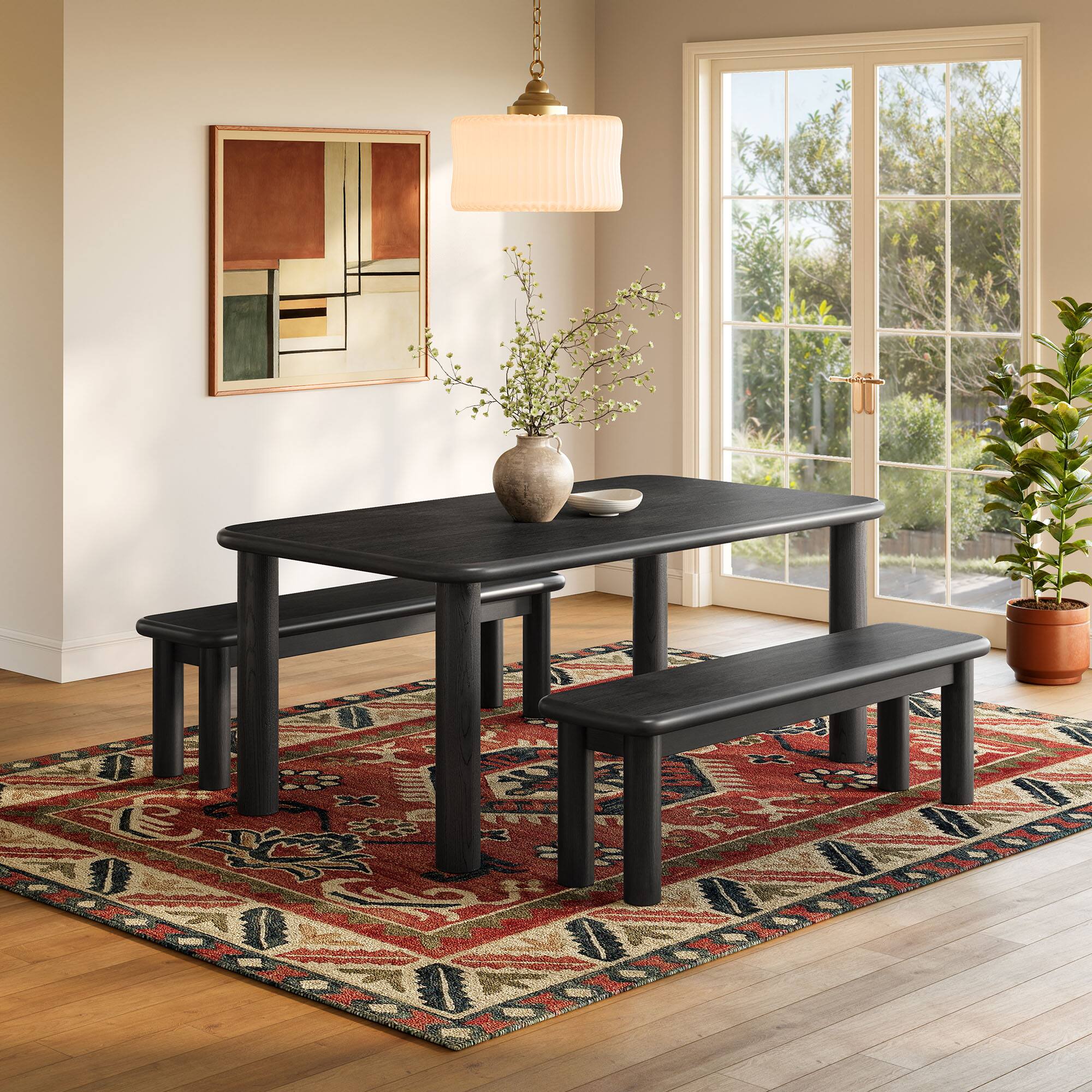 Alt View 2. Modway - Alvia 3-Piece Wood Dining Table and Benches Set by Modway - Black.