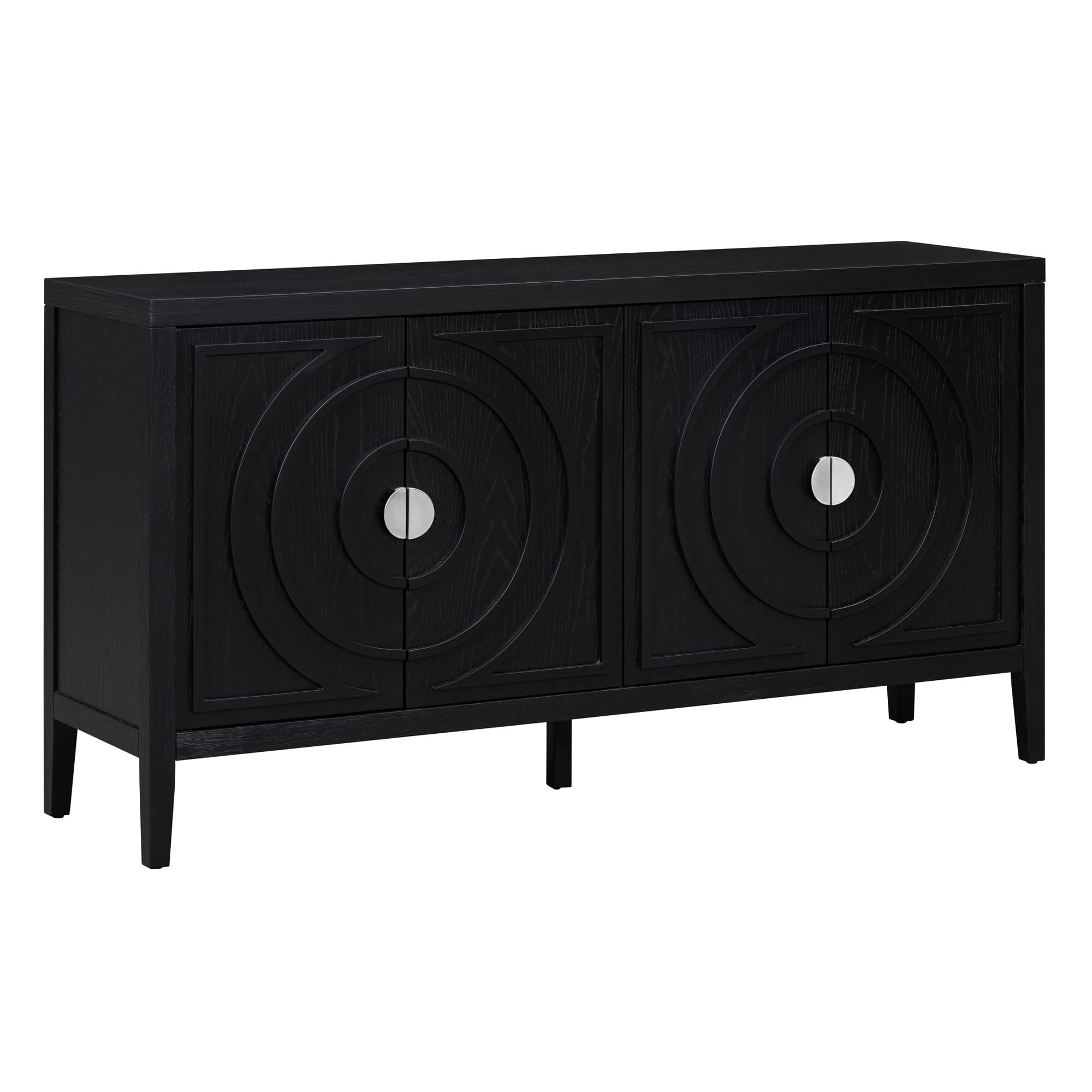 Spaco - Retro Sideboard Buffet, Door with Circular Groove Design Round Metal Door Handle for Entrance, Dinning Living Room - Black