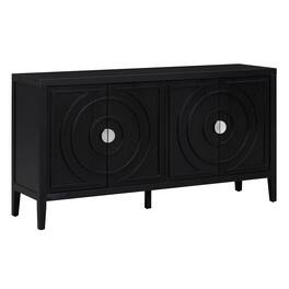 Spaco - Retro Sideboard Buffet, Door with Circular Groove Design Round Metal Door Handle for Entrance, Dinning Living Room - Black