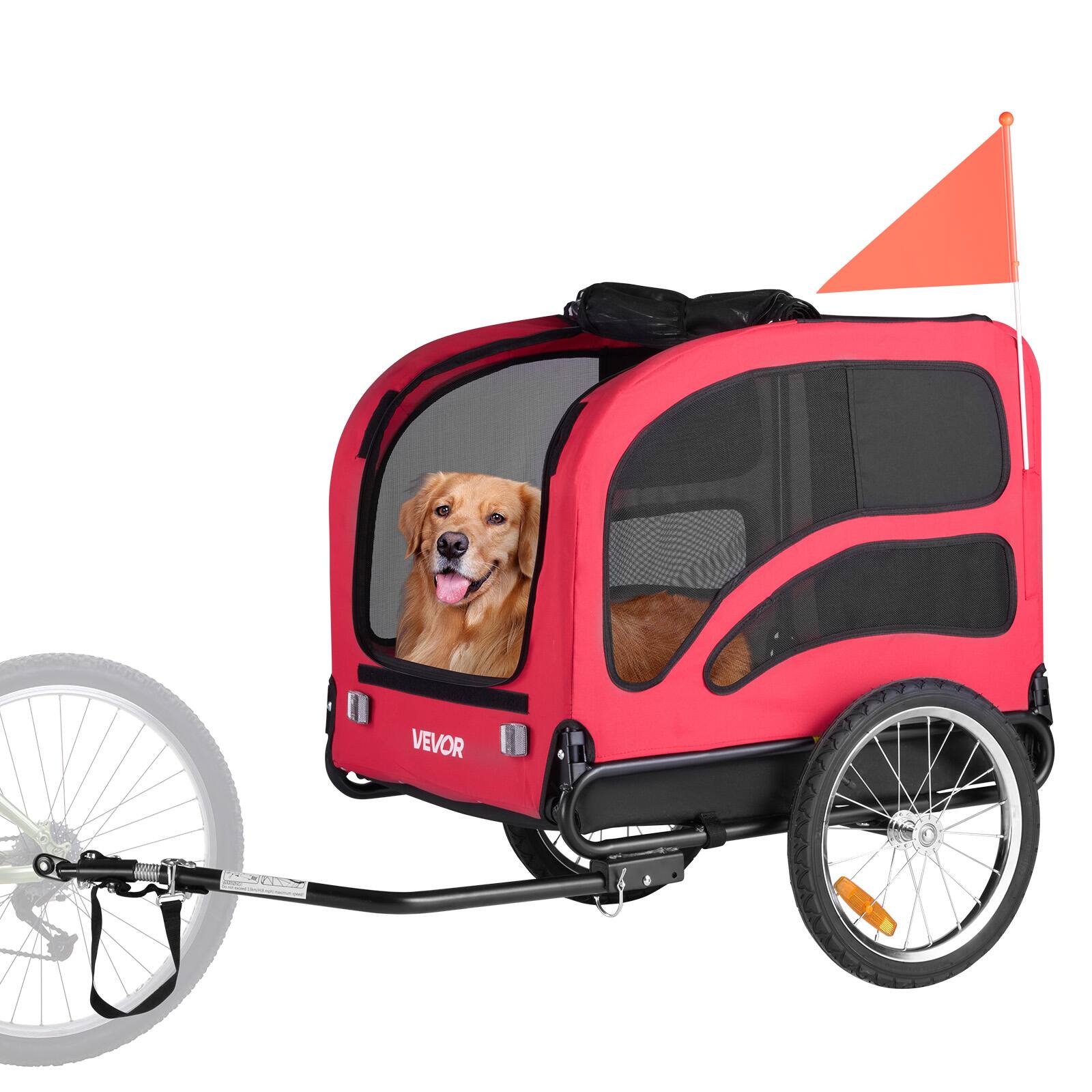 Alt View 5. VEVOR - Dog Bike Trailer, Supports up to 100 lbs, Pet Cart Bicycle Carrier for Small & Large Dogs, Easy Folding Frame - Red + Black.