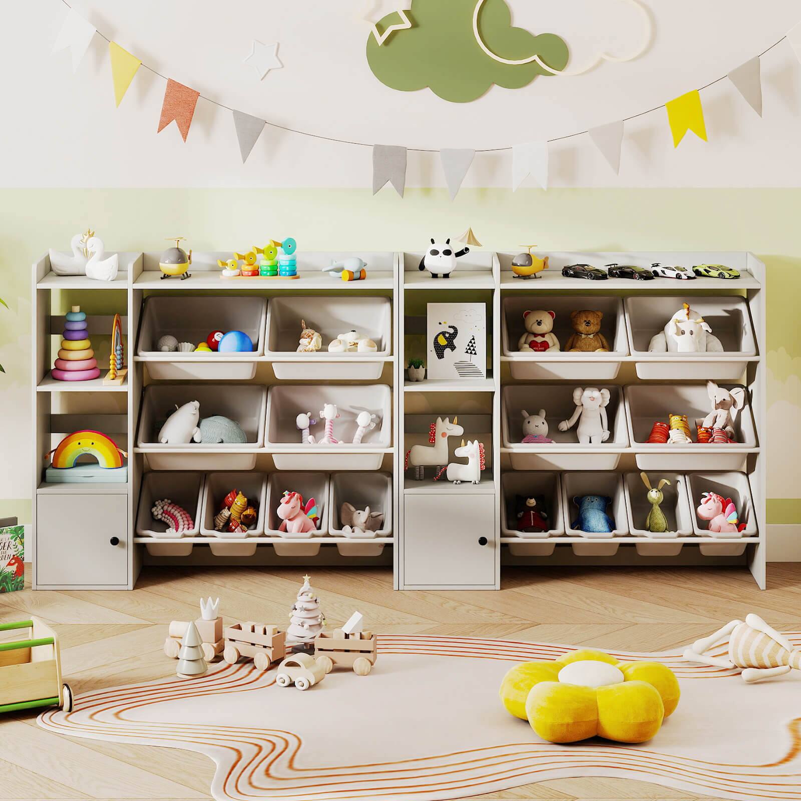 Alt View 3. Costway - Costway Kids Toy Storage and Bookshelf, Wooden Bookcase with 4 Small Boxes & 4 Large Boxes - Gray.