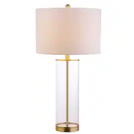 Jonathan Y - Collins 29.25" Glass LED Table Lamp, Brass Gold - Clear/Brass Gold