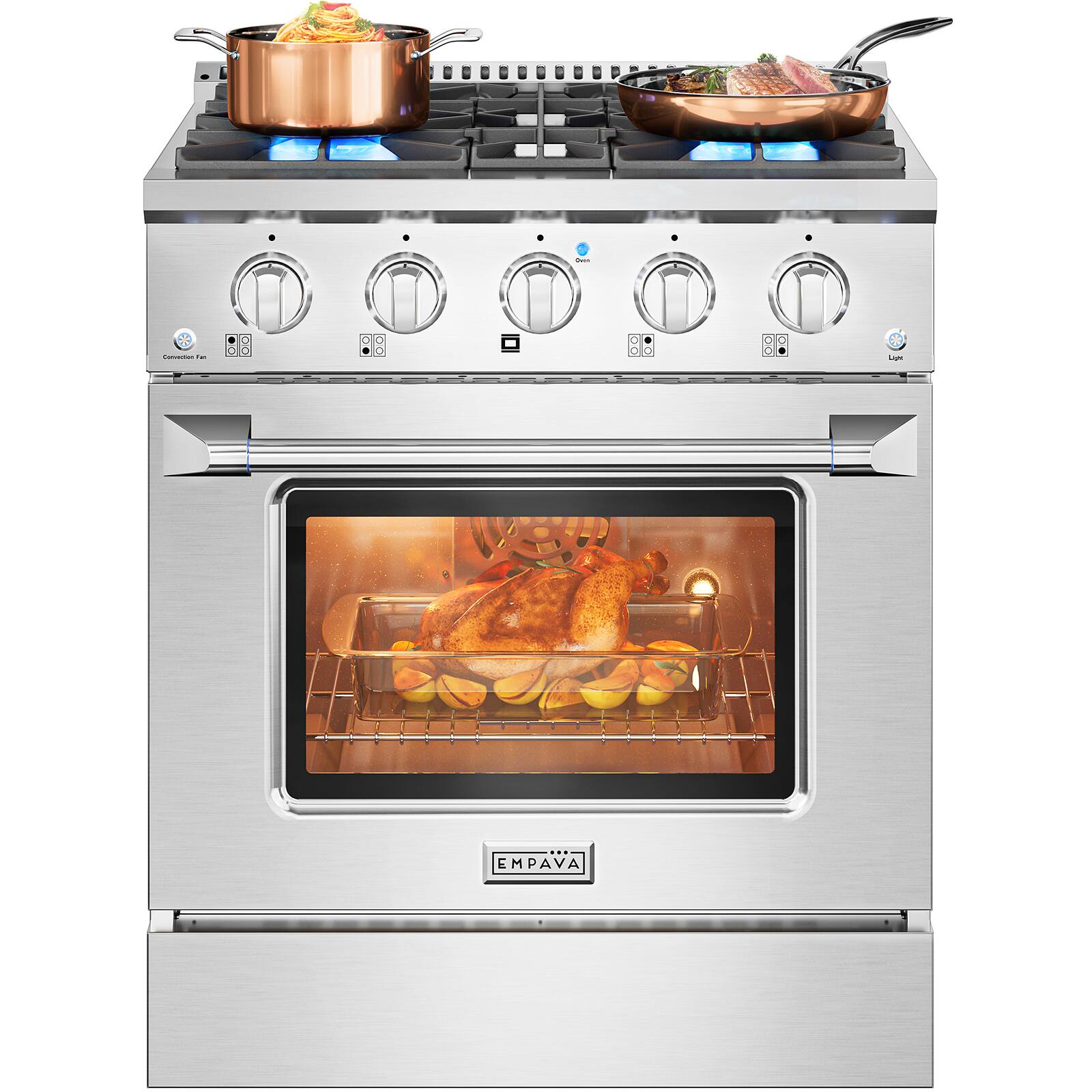Empava - 30 in. 4.2 cu. ft. Pro-Style Slide-In Single Oven Gas Range with 4 Sealed Ultra High-Low Burners - Stainless Steel