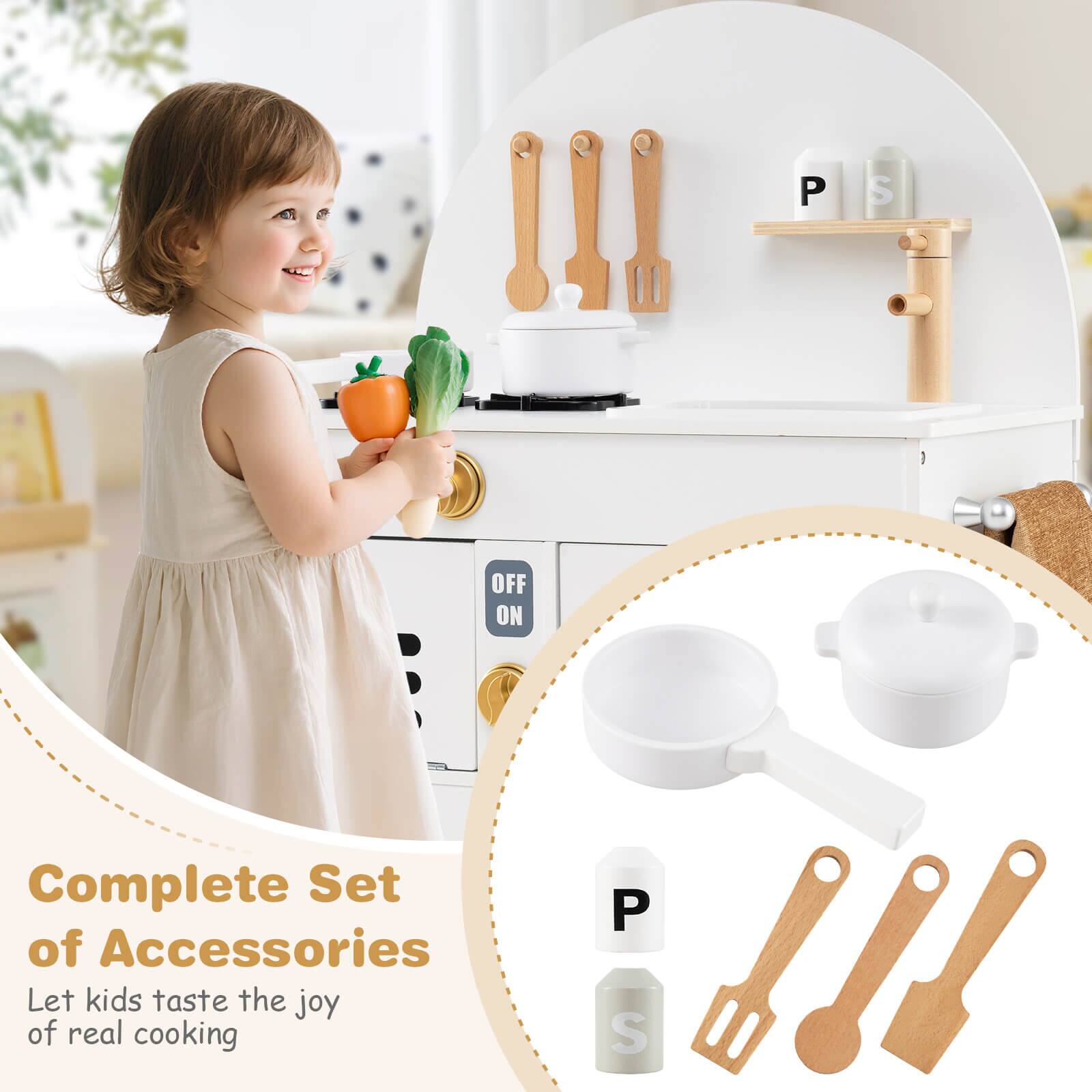 Alt View 8. Costway - Costway Play Kitchen for Kids with Stoves Faucet Sink Microwave Oven Cooking Accessories - White.