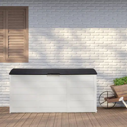 Alt View 10. Winado - 75 Gallon Portable Plastic Storage Deck Box with Lid, Store Garden Cushions Organizer Patio Cabinet for Indoor Outdoor - White Body-Black Cover.