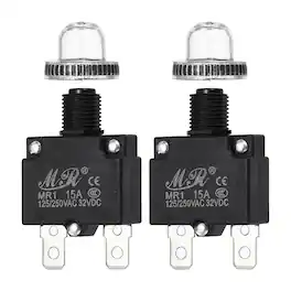 Unique Bargains - 2pcs 15A Push Button Circuit Breaker, 125/250V AC,32V DC, Manual Reset Thermal Overload Protector, Waterproof Caps - Black